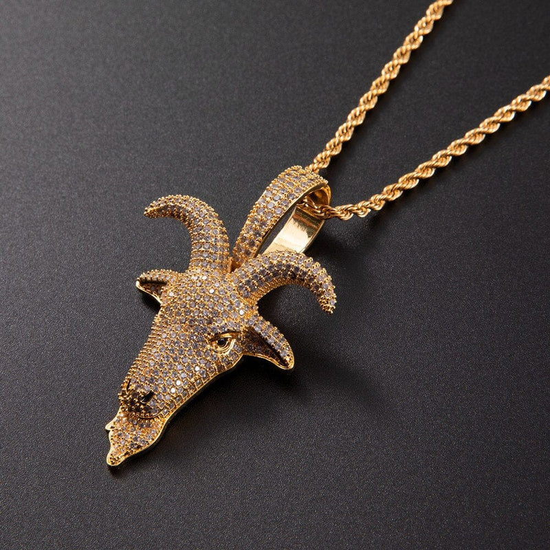 Iced Up London 18k Gold Plated / Rope Chain / 18inches VVS Diamond Pendant <br> Goat Head <br> (18K Gold)