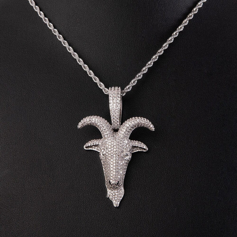 Iced Up London White Gold Plated / Rope Chain / 18inches VVS Diamond Pendant <br> Goat Head <br> (18K Gold)